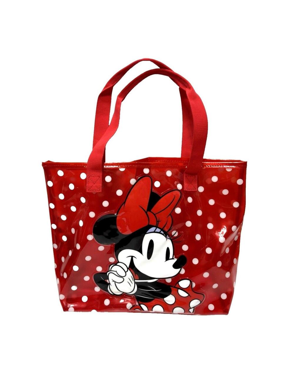 Disney Minnie Mouse Tote Bag Transparent See Through Red Polka Dot, As Is Cracks